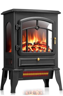Electric Fireplace Stove, 5100 BTU Quick Heating Electric Fireplace Heater with Adjustable Flame Brightness, 1000W/1500W Thermostat, for Living Room, 