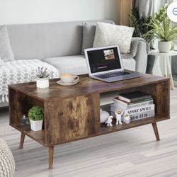 Wooden Mid Century with Open Storage Shelf Vintage Accent, Brown