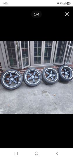 Set of 4 Black 5-Spoke Wheels with Tires