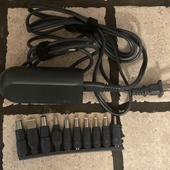 onn  Laptop Charger with 10 Interchangeable Tips, Power Cord, for HP, Dell, Lenovo, Grey