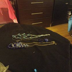 3 Vintage Blue Beaded Necklaces 