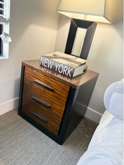 Modern 3-Drawer Wood & Black Nightstand / End Table