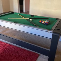 Pool Table & Air Hockey W/ Balls And 2 Sticks