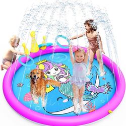 new Splash Pad ,68 Inch Sprinkler Splash Pad Toys for Dogs and Kids, Inflatable Wading Pool Kids Sprinkler Play Mat with Funny Ring Toss Game, Summer