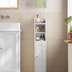 New Small White Bathroom Floor Cabinet with Adjustable Shelves