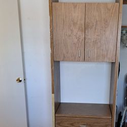 2 Drawer storage unit with a cabinet above