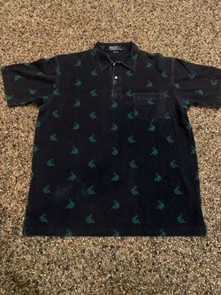 Vintage Polo Ralph Lauren Shirt Mens L Blue Green Swordfish AOP Short Sleeve