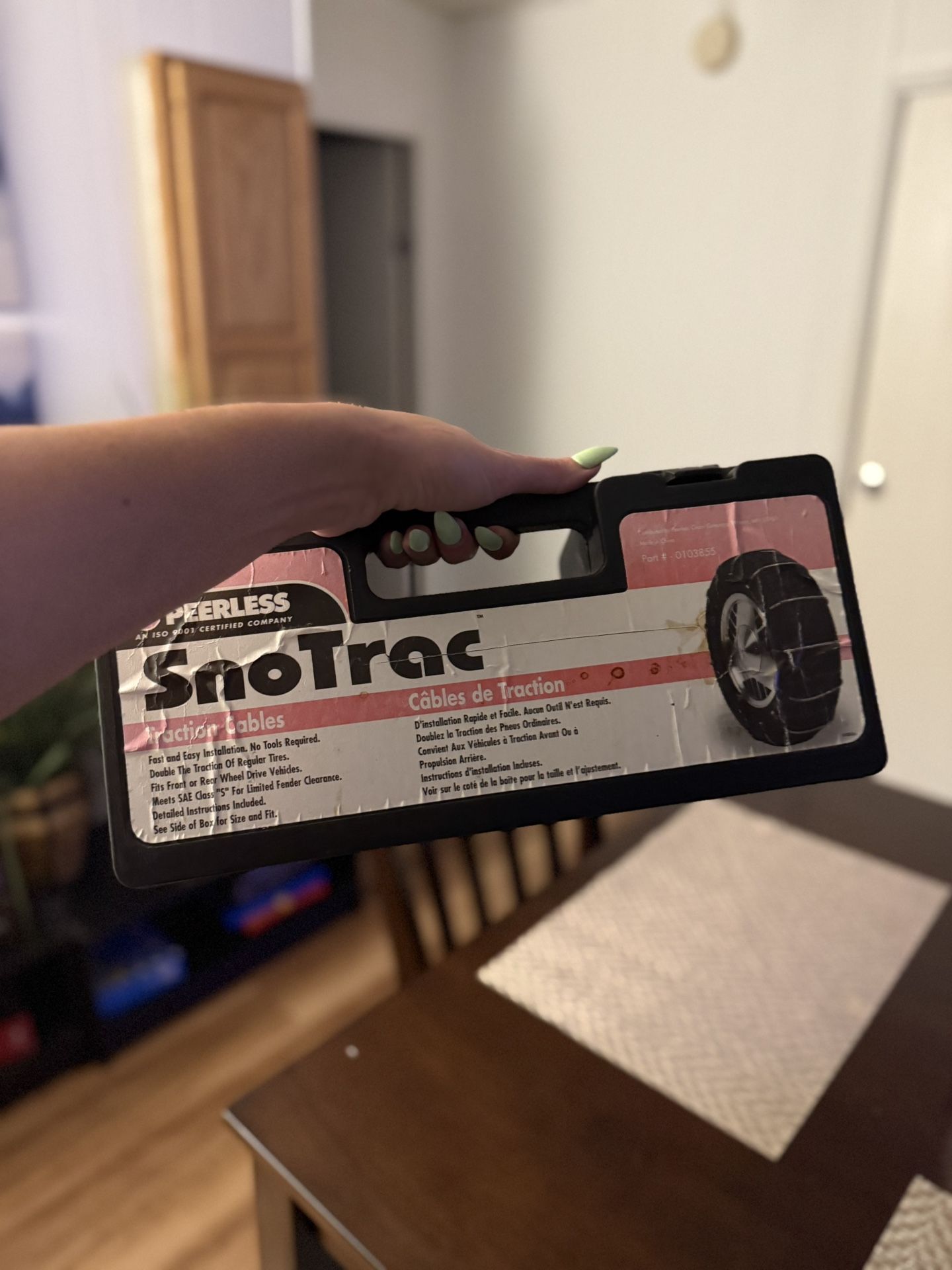 Prepare for any snow! Traction cables for tires in case you need them for the snow.