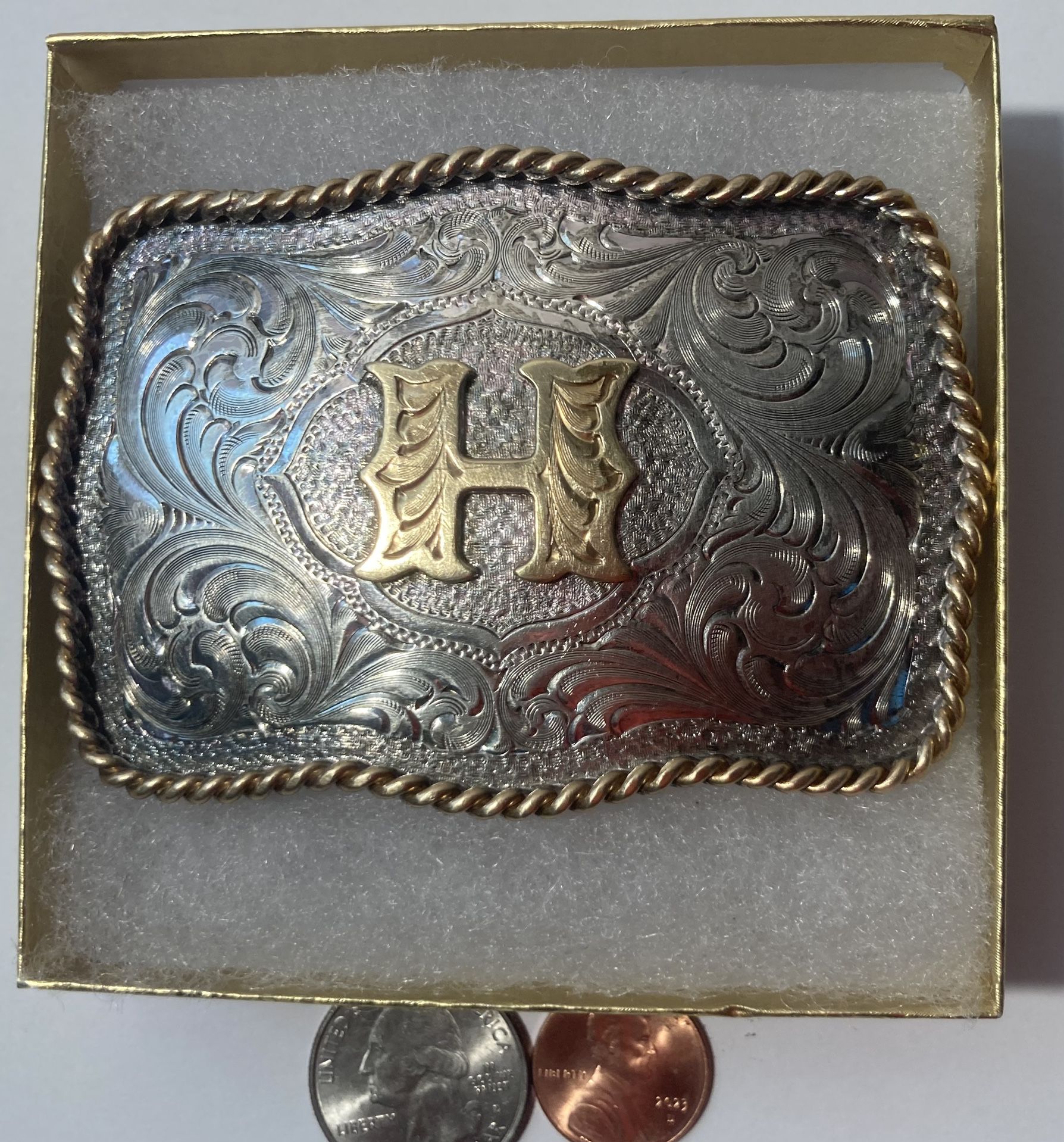 Vintage Belt Buckle Letter H Montana Silversmiths 