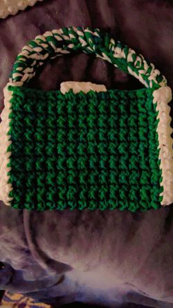 Handmade Green & White Knit Bag – Cute 