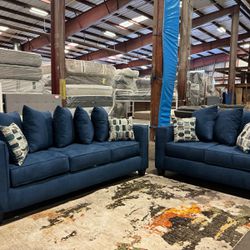 Royal Blue Sofa & Loveseat Set New Condition. Delivery Available 