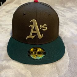 New Era 59FIFTY Oakland A’s 1989 World Series Brown Green Red Button Grey UV Fitted Hat 7 1/2