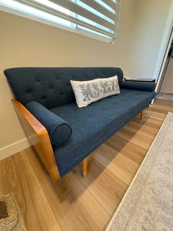 6ft Blue Mid-Century style couch