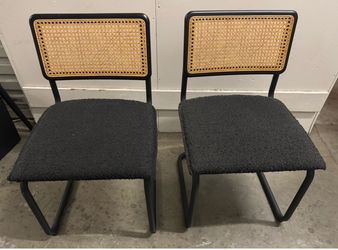 Natural Rattan Dining Chairs Set of 2, Mid Century Modern