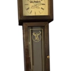 Vintage Glenfiddich Scotch Wood Wall Clock w/ Glass Door – Working