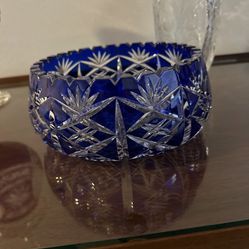 Beautiful Hand Cut Cobalt Crystal Bowl