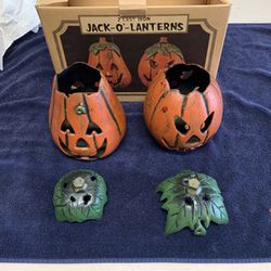 Two cast iron jack-o’-lanterns Halloween decoration