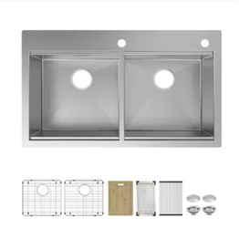 Professional Zero Radius 36 in. Drop-In Double Bowl 16 Gauge Stainless Steel Workstation Kitchen Sink with Accessories