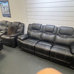 Black Leather Recliner Sofa And Loveseat ** Same Day Delivery ** Limited Quantities ** $50 Down No Credit Needed To Apply!!