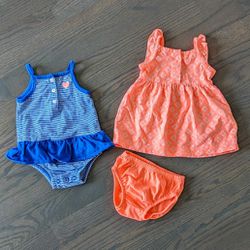 Carter's Baby Girls' Dress and Romper Set, Blue Orange, 3 Months