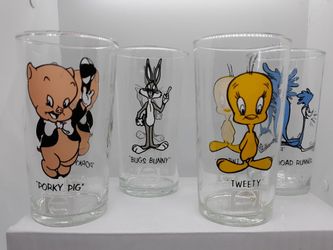 Vintage 1973 Pepsi looney tunes glasses 5" lot
