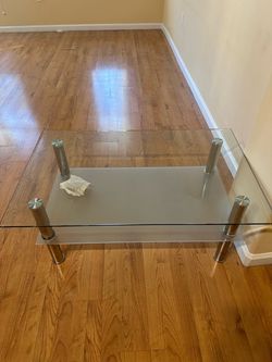 Modern 2-Tier Glass Coffee Table – Clear Top & Frosted Shelf