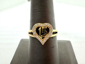10K Yellow Gold 15 Quince Años Heart Ring Sz7.5 - 1.6G  WMP017777
