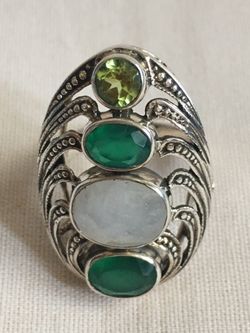 NEW NICKY BUTLER Green CHALCEDONY Genuine MULTI GEMSTONES Sterling Silver RING 6