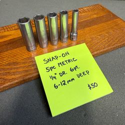 Snap-On 5pc METRIC DEEP 1/4” Dr. 6pt SOCKET SET, 6-12mm