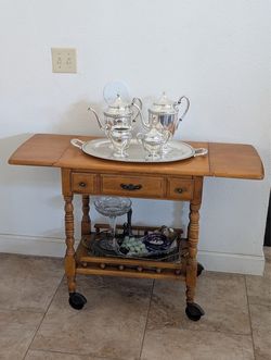 1960s solid maple drop leaf bar cart/rolling server – cart only 1960s solid maple drop leaf bar cart/rolling server – cart only