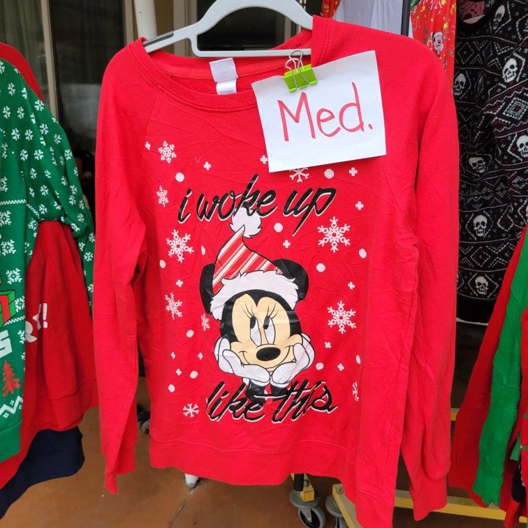 Adult MEDIUM Mickey Christmas Ugly Crew Neck 