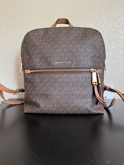 Michael Kors Brown MK Signature Backpack – Gold Hardware