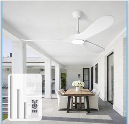 Heimo 52 Inch White Ceiling Fan With Light And Remote, Wood Outdoor Ceiling Fans With Lights Dimmable For Bedroom Living Room Patios Kitchen Modern 3