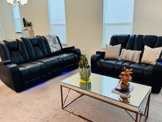 Luxury Home Theater Power Reclining Sofa – Drop-Down Console & LED Lighting (Retail $1,400+)