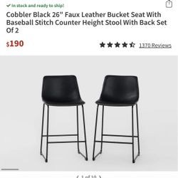 Black Leather Bar Stools 26” Height *like New*