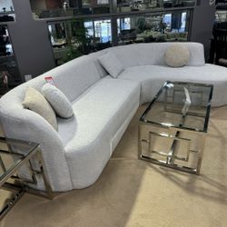 Nevada Ivory Boucle 2pc RAF Chaise Sectional Sofa