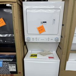 Brand new Frigidaire 3.9 cu. ft. Washer and 5.5 cu. ft. Dryer Electric Long Vent Stacked Laundry Center in White