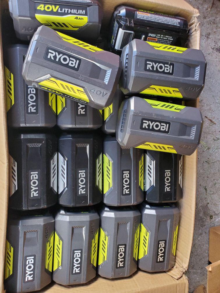 ryobi 40 volt batteries with charger. $50 and up
