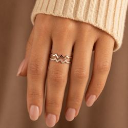 18k rose gold 925 silver AAA Grade Cubic daughter wave ring by story jewelry