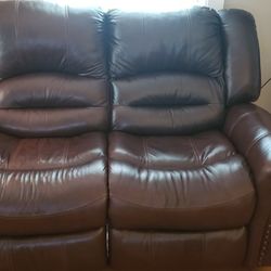 Sofa and Loveseat Reclining Brown Leather 