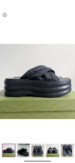 NEW Gucci GG supreme jacquard logo platform sandals