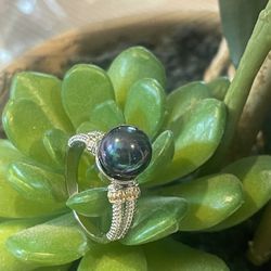 Sterling Silver Ring 925 With A Tahitian Pearl Size 9