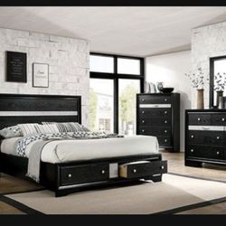 Brand New Black Diamond Design 4pc Queen Bedroom Set 