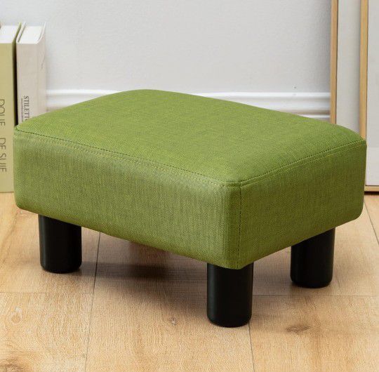 Small Rectangle Foot Stool, PU Leather Fabric Green