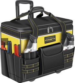 21" Rolling Tool Bag with Wheels,Portable Waterproof Large Tool Storage Bag Organizer with Adjustable Aluminum Telescoping Handle for Repairman Electr