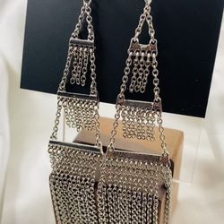Stunning silver chain fringe dangle earrings