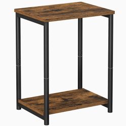 End Table, Side Table with Storage Shelf, Slim Night Table, Steel Frame, for Living Room, Study, Bedroom, Industrial, Rustic Brown and Black