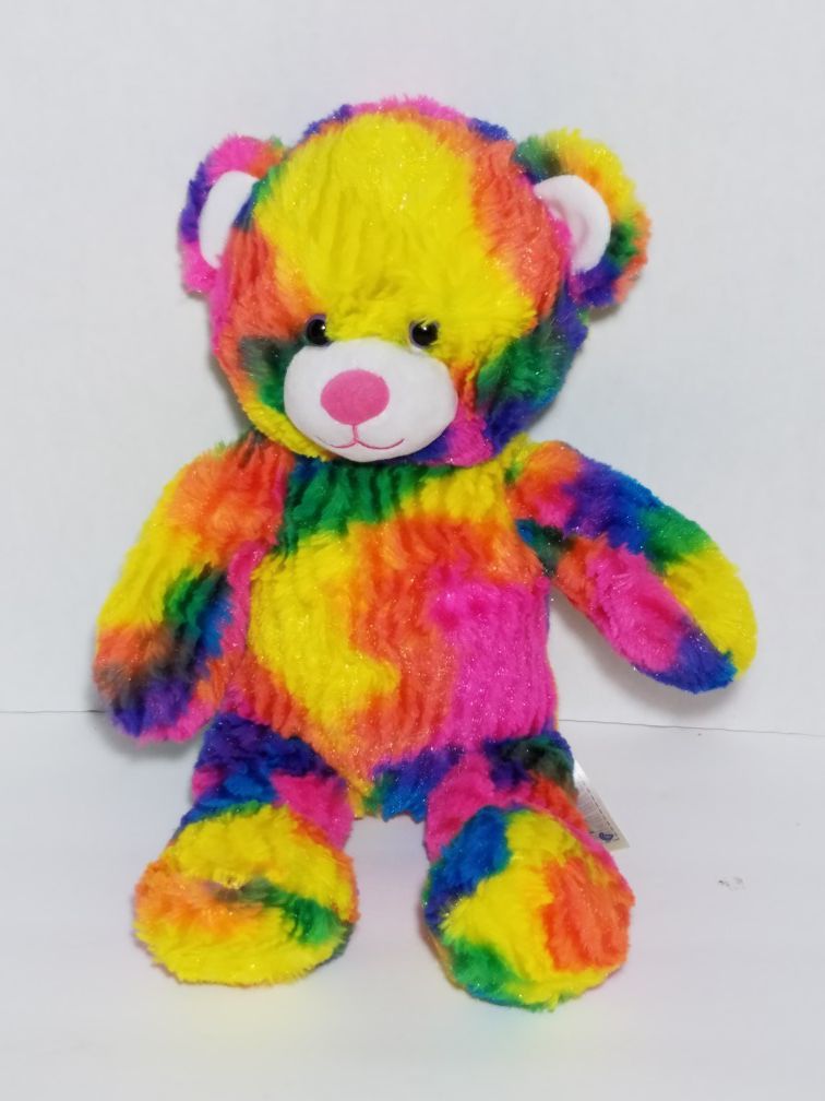 Build A Bear Tropicolor Rainbow Tie Dye Bright Neon Teddy Plush Stuffed Toy 17"