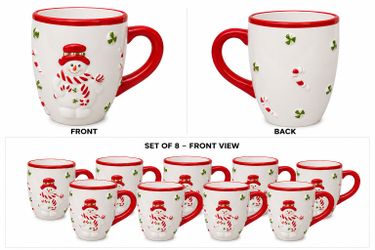 Set of 8 Christmas Snowman Ceramic Mugs – 14 oz