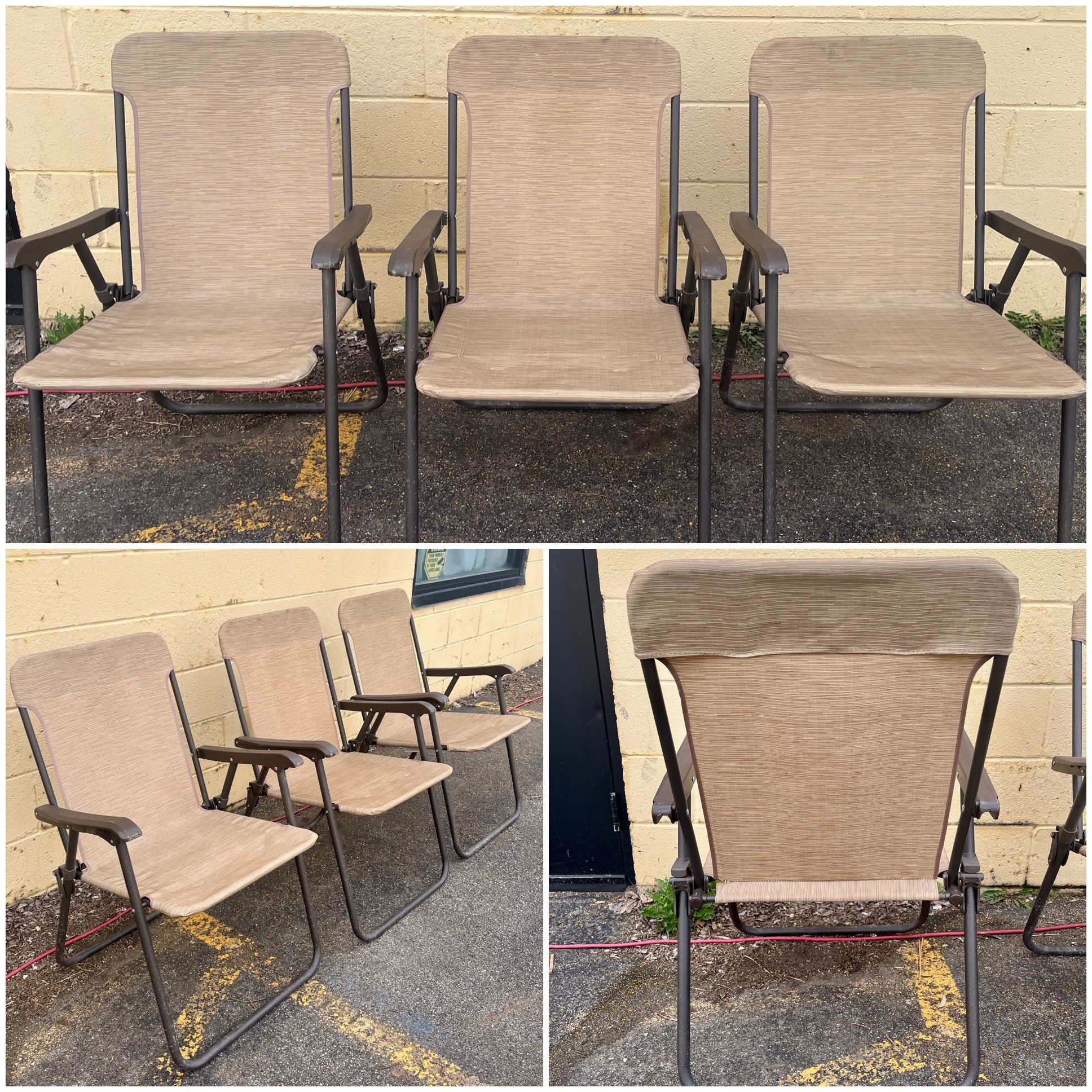 (3) Metal Frame Patio Folding Chairs, Outdoor Deck Chair. $15ea. Free to ask, I reply.